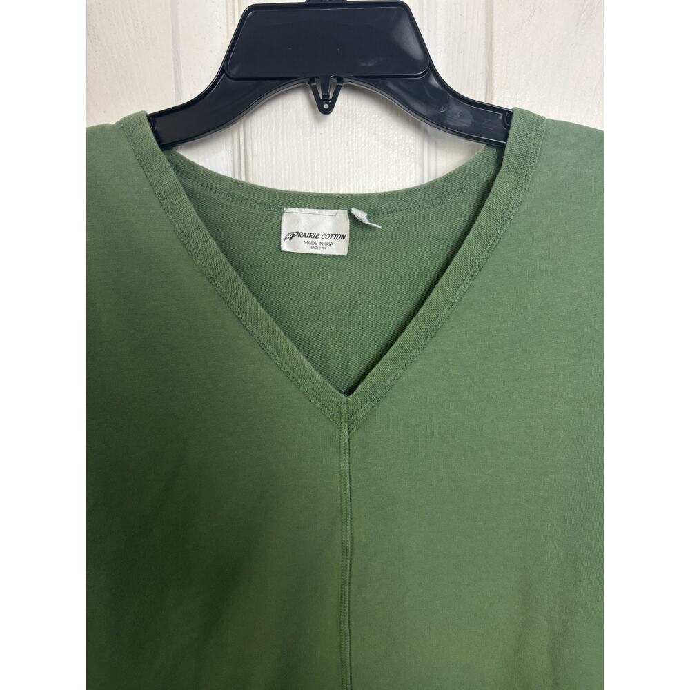 Prairie Cotton Green V-Neck Abstract Long Sleeve Top L Pocket USA Made Minimal - Picture 5 of 7